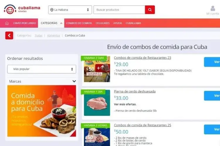Cuballama, tienda online especializada en enviar alimentos a Cuba