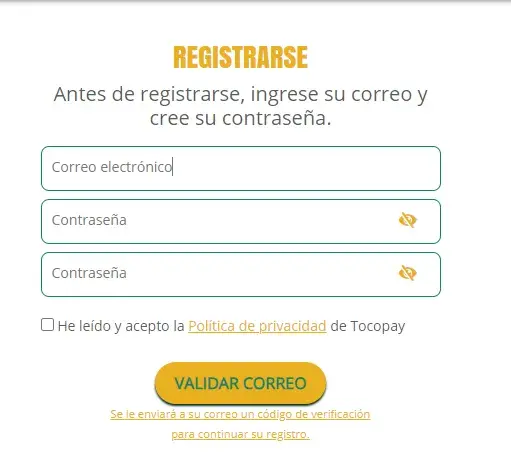 tocopay registrarse